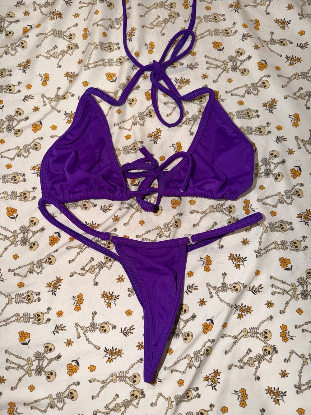 Vibrant Purple Triangle Tie Bikini Set - Women Swim